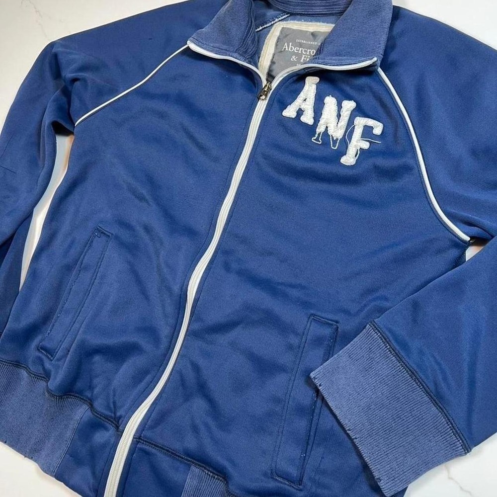 Vintage Abercrombie & Fitch Blue Track Jacket ANF Logo Y2K Varsity Mens Large